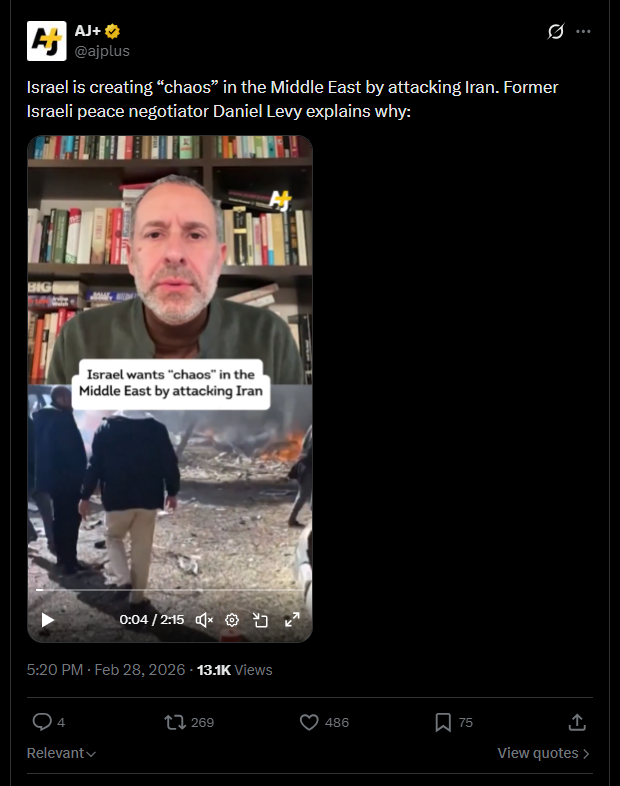 2026 02 28 X Israel creating chaos