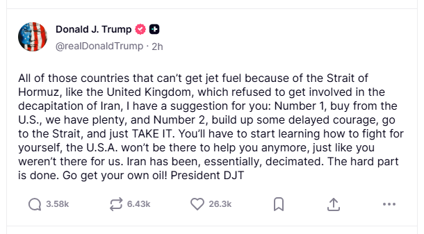 2026 03 31 TS Trump Get your own oil