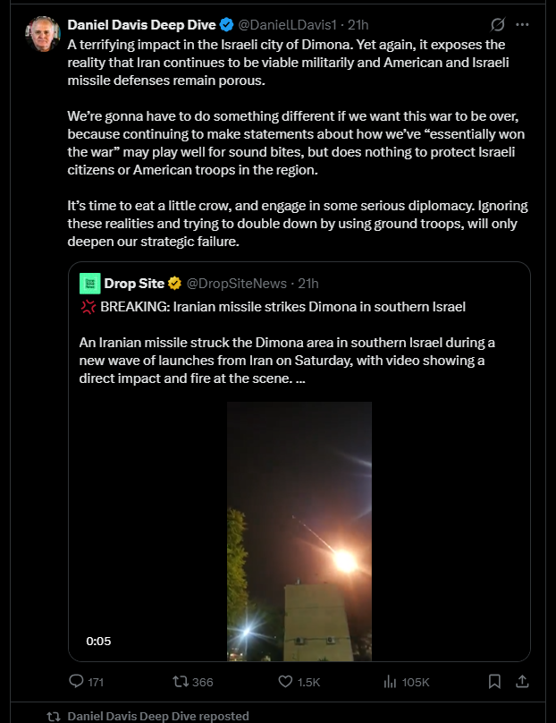 2026 03 21 X Daniel Davis Incoming attacks